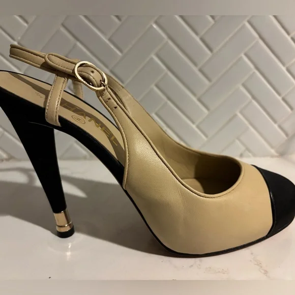 EUC Chanel Grosgrain Cap Toe Slingback Heel size 40 - Picture 6 of 8